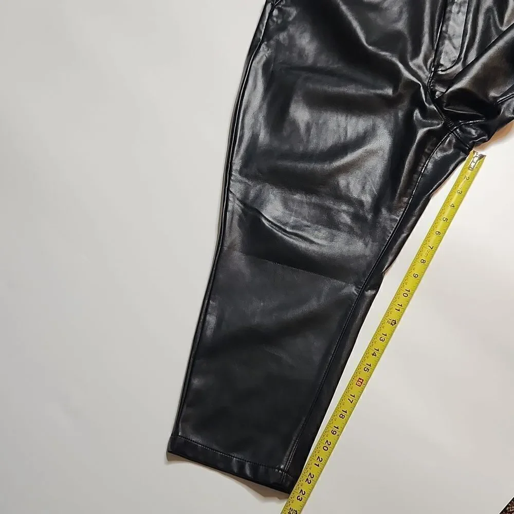 EXPRESS Black Soft Faux Leather Paperbag waisted Super High Rise Ankle pants